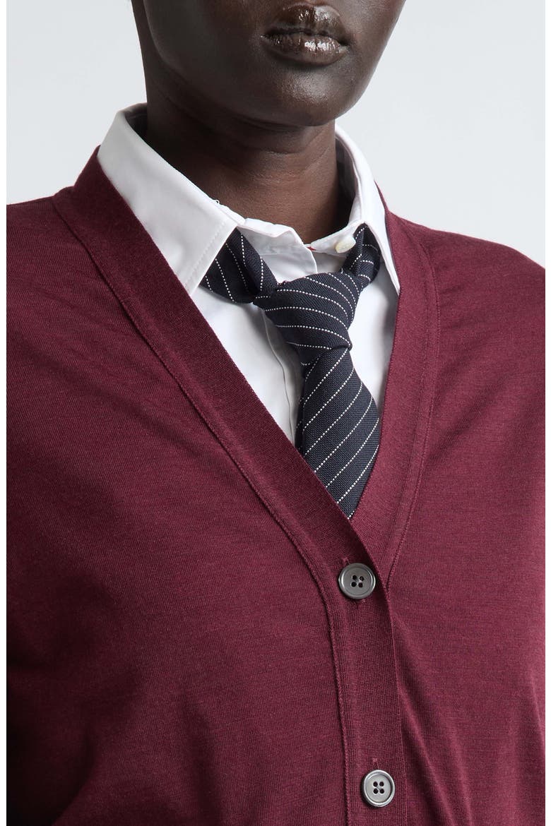 Tipped Stretch Wool Cardigan, Alternate, color, BURGUNDY