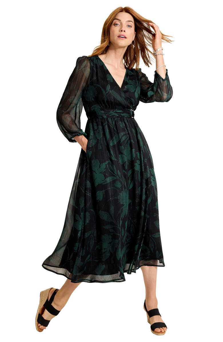 Tommy Bahama Bloom Beauty Metallic Long Sleeve Maxi Dress, Alternate, color, Black
