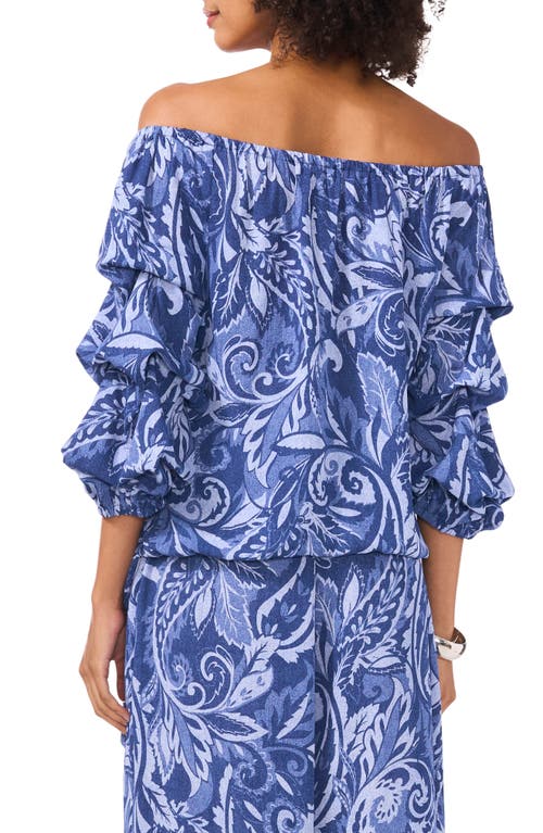 Shop Vince Camuto Paisley Floral Off The Shoulder Bubble Sleeve Top In Denim