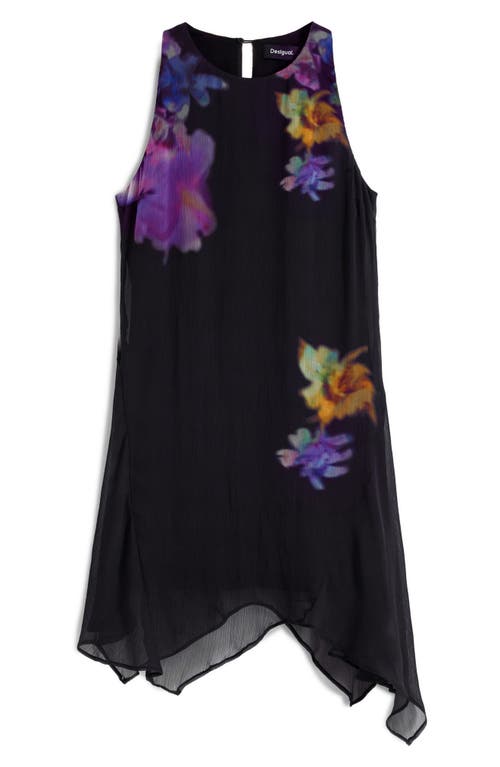 Desigual Floral Sleeveless Chiffon Trapeze Dress In Black