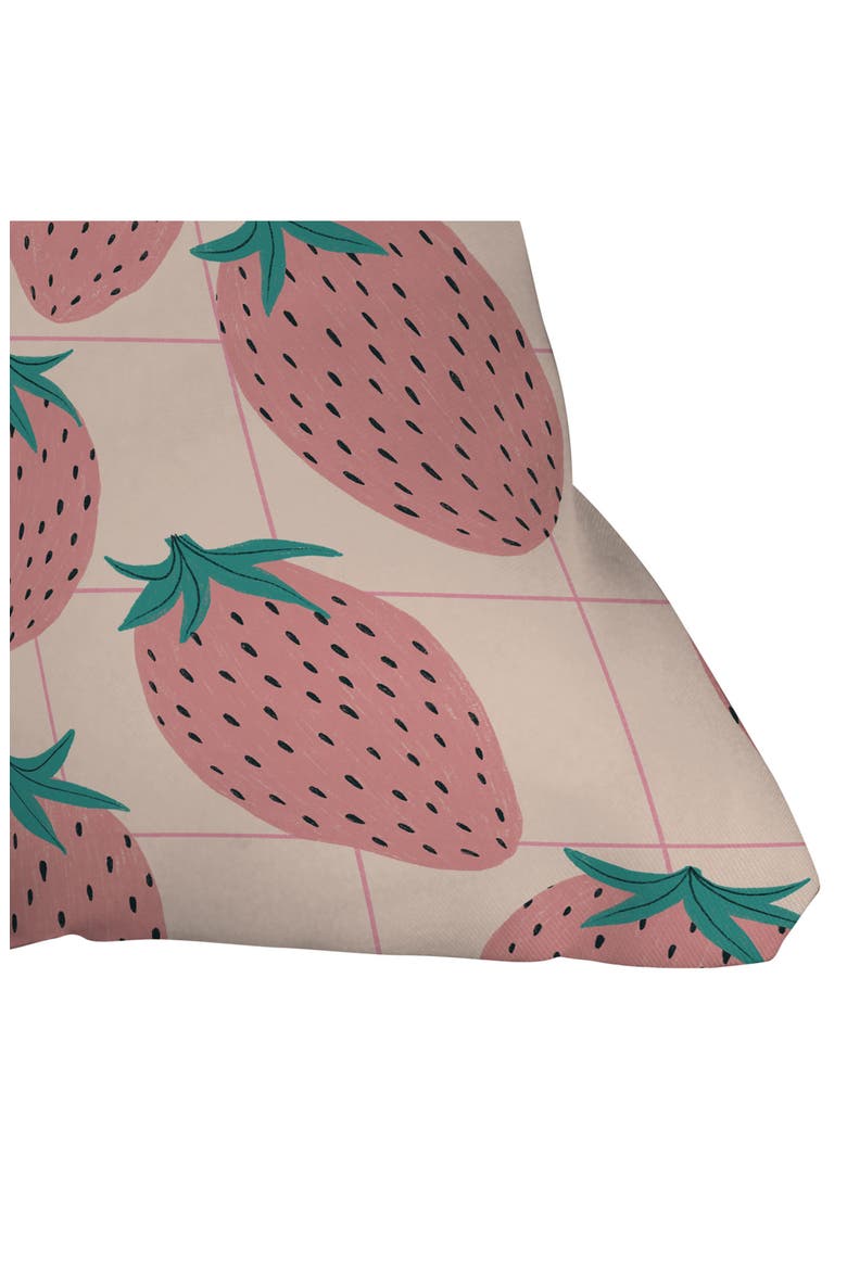 Pink Strawberry Print Throw Pillow, Alternate, color, GREEN/ PINK MULTI