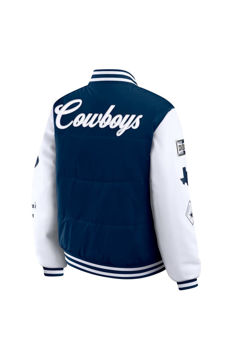 WEAR by Erin Andrews Women's WEAR by Erin Andrews Navy Dallas Cowboys Varsity Full-Snap Puffer Jacket, Alternate, color, Navy
