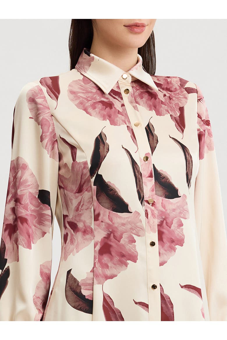 Floral Crepe de Chine Midi Shirtdress, Alternate, color, Honeysuckle/Russet/Charmeuse