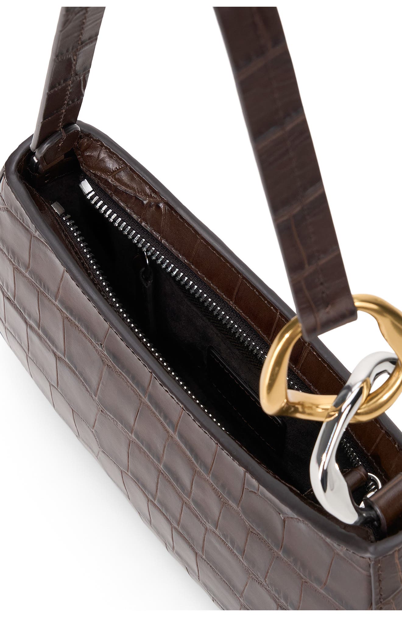STAUD Ollie Leather Shoulder Bag, Alternate, color, Espresso Croco
