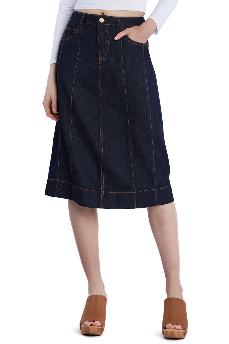 Alice Pintuck Denim Skirt, Main, color, ALICE BLUE