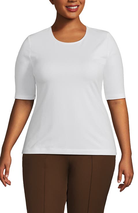 Lightweight Jersey Skimming Elbow Sleeve Crew Neck T-shirt