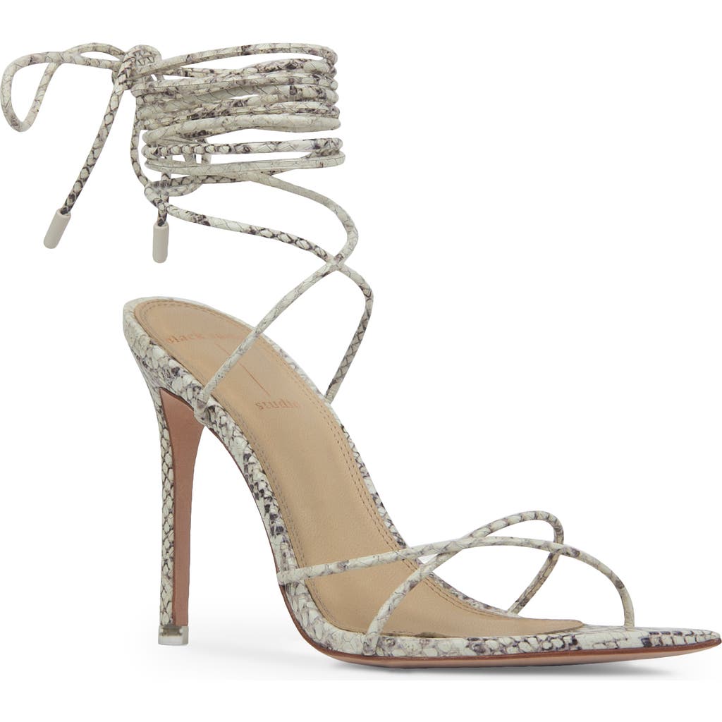 Black Suede Studio Talia Snake-embossed Ankle-wrap Sandals In Desert Snake