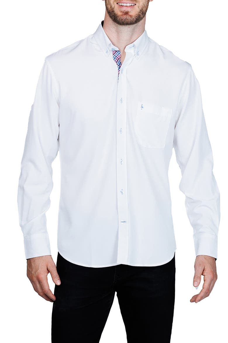 Mélange Performance Button Down Shirt, Main, color, WHITE