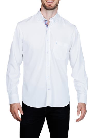 Tailorbyrd Mélange Performance Button Down Shirt In White