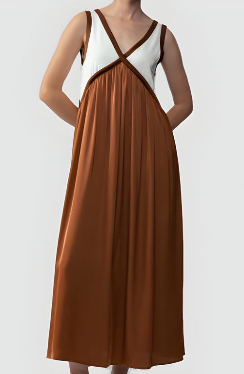 Modenaire Sleeveless Colorblock Maxi Dress With Empire Waist And V-neckline In Multi