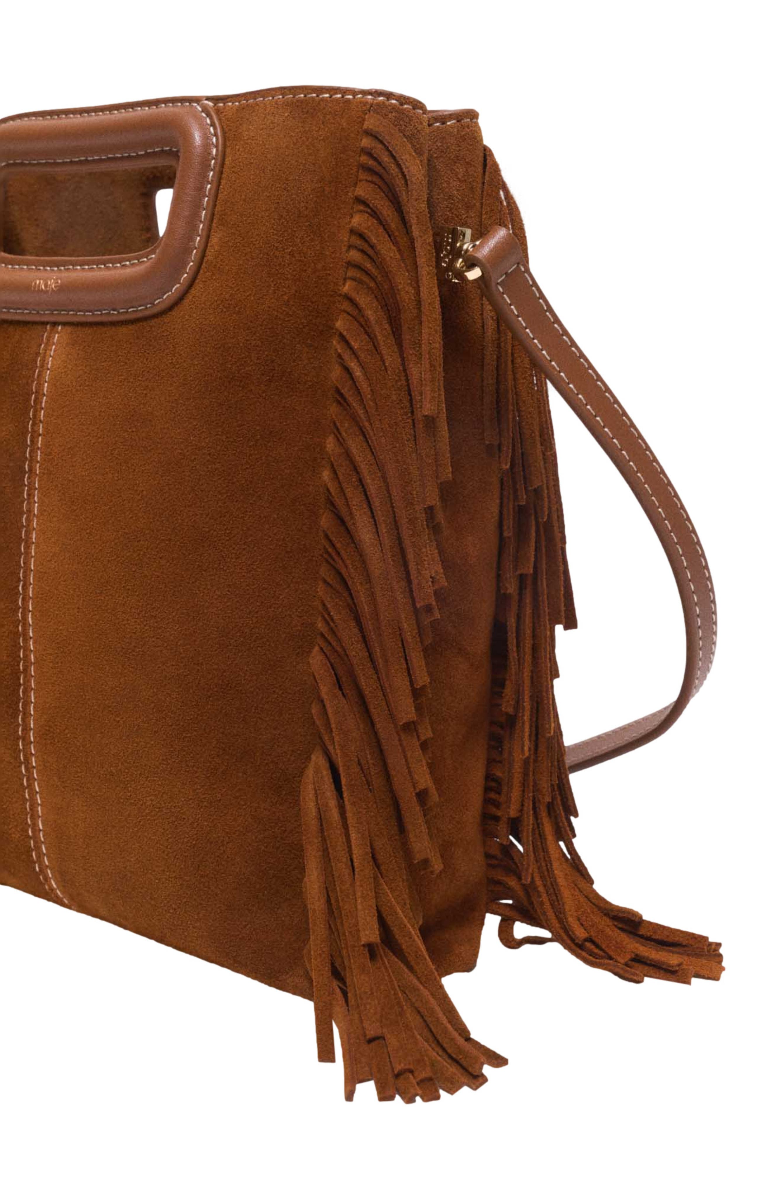 maje Topstitched suede M bag, Alternate, color, Brown