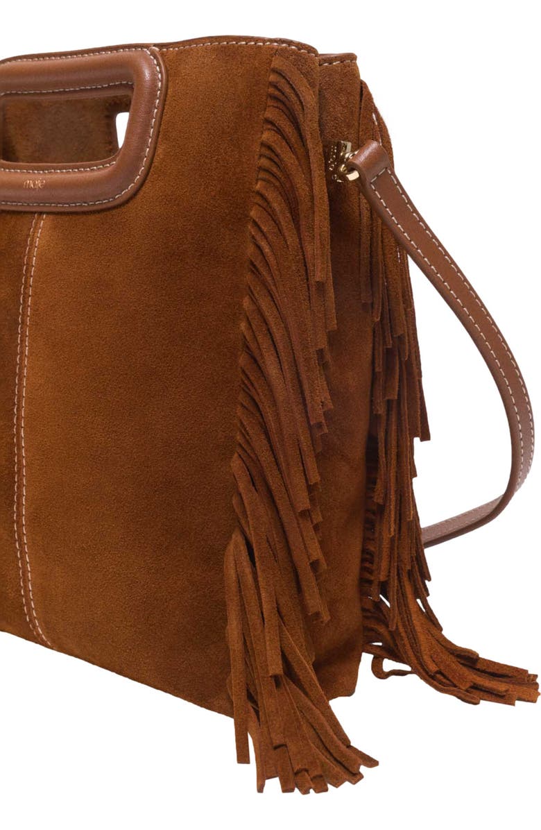 maje Topstitched suede M bag, Alternate, color, Brown