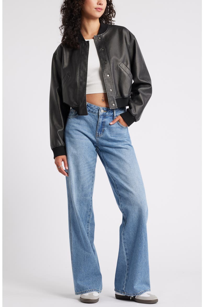 Faux Leather Bomber Jacket, Alternate, color, BLACK