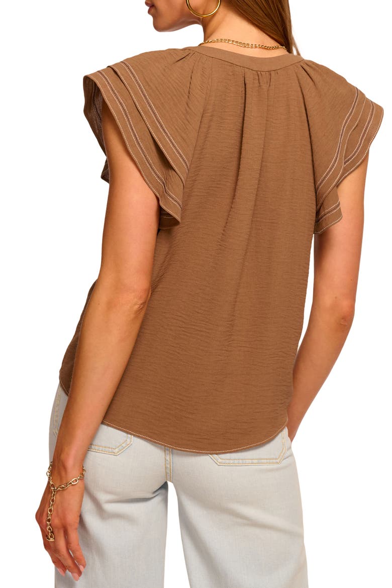 Lettie Topstitch Ruffle Detail Top, Alternate, color, BAJA BROWN