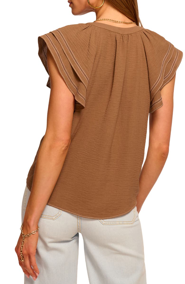 Ramy Brook Lettie Topstitch Ruffle Detail Top, Alternate, color, Baja Brown