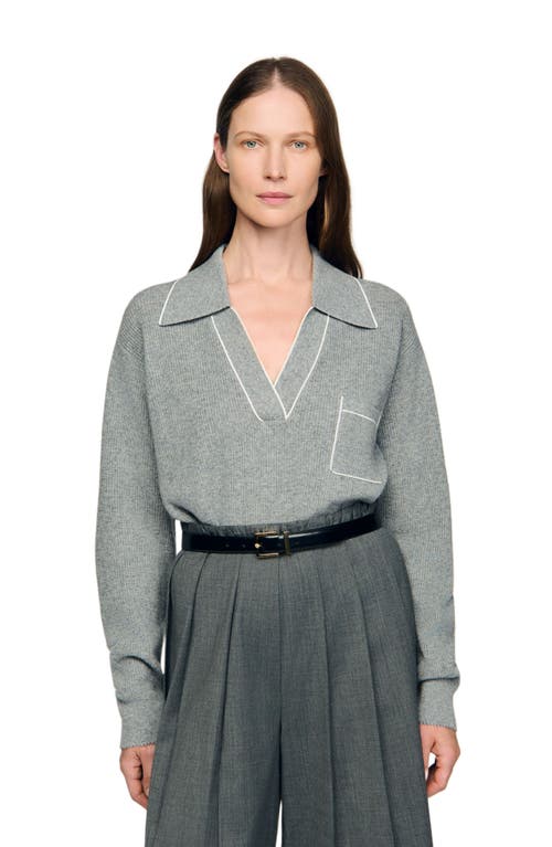 Sandro Open Polo-collar Neck Sweater In Gray