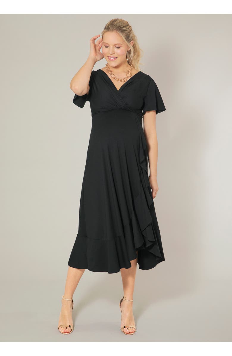 Tiffany Rose Maternity Waterfall Midi Maternity Dress, Alternate, color, Black