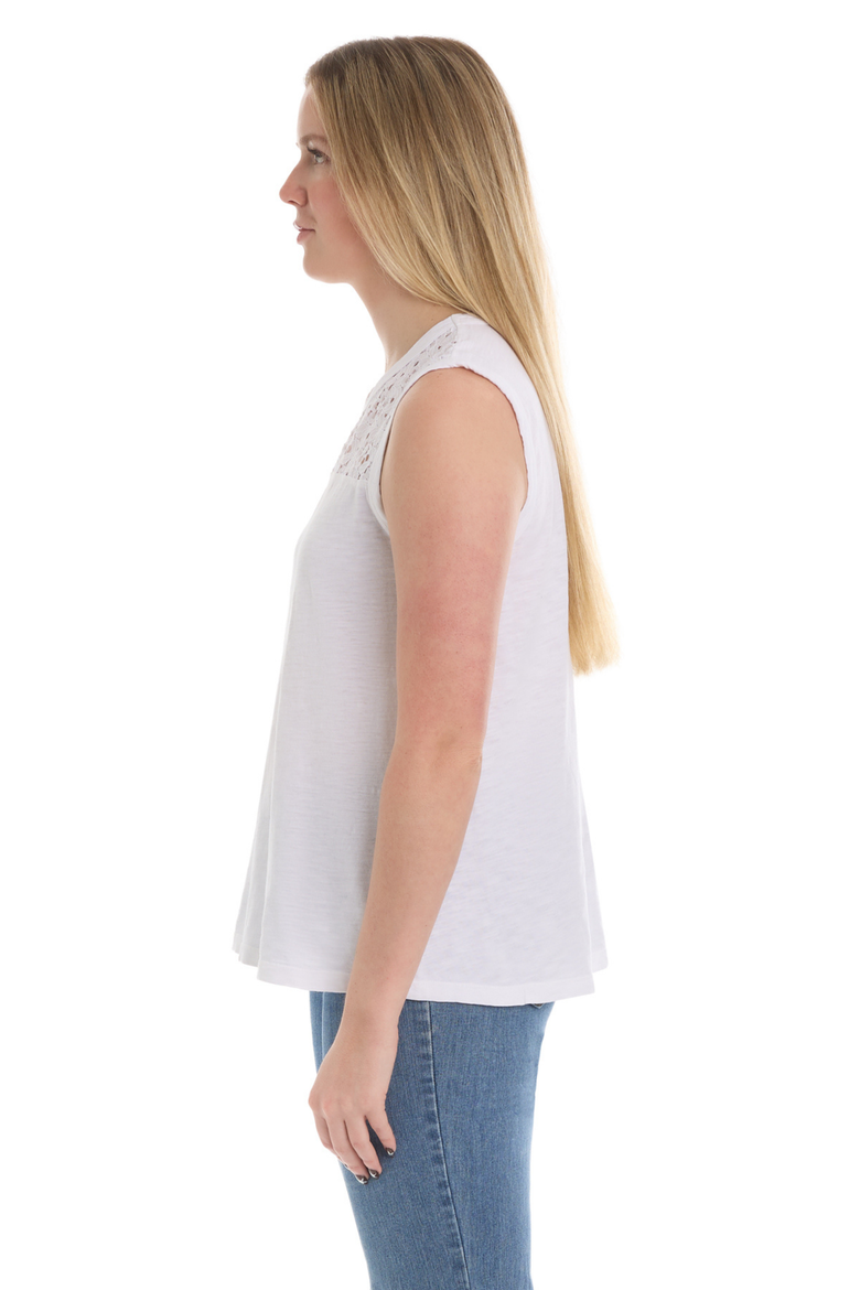 Shell with Lace Yoke Top, Alternate, color, White