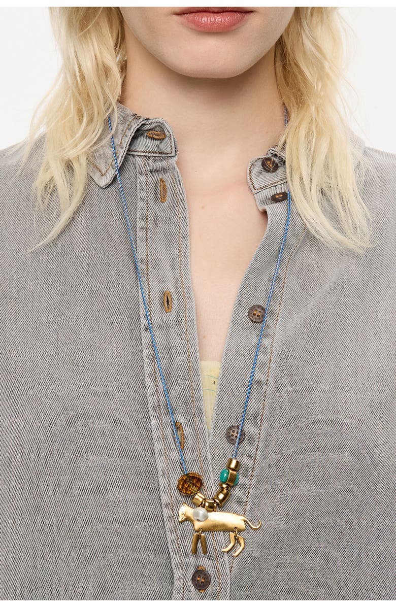 Bimba y Lola Long Plaited Cord Necklace With Metal Motifs, Alternate, color,