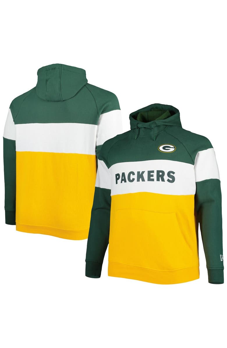New Era Men's New Era Green/Gold Green Bay Packers Big & Tall Current Team Colorblock Fleece Raglan Pullover Hoodie, Main, color, Gold