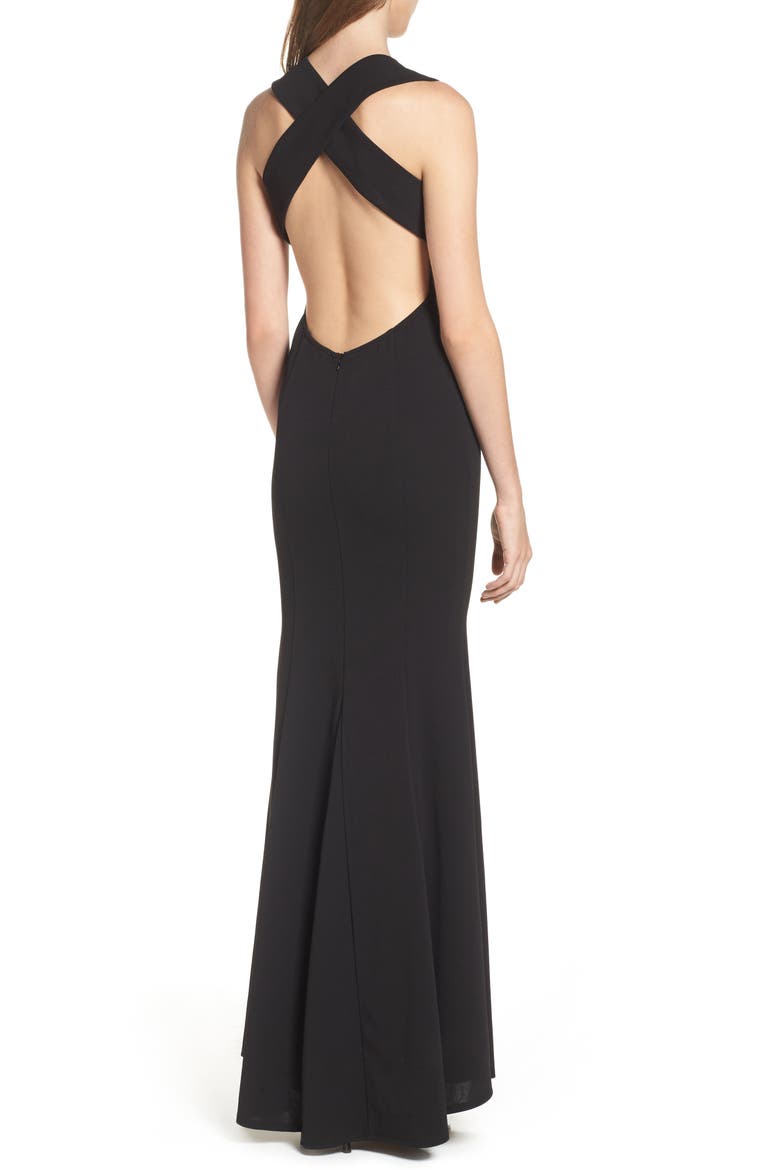 Heaven & Earth Plunge Neck Gown, Alternate, color, BLACK