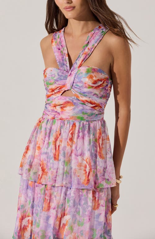 Astr The Label Floral Tiered Keyhole Dress In Purple Multi Floral