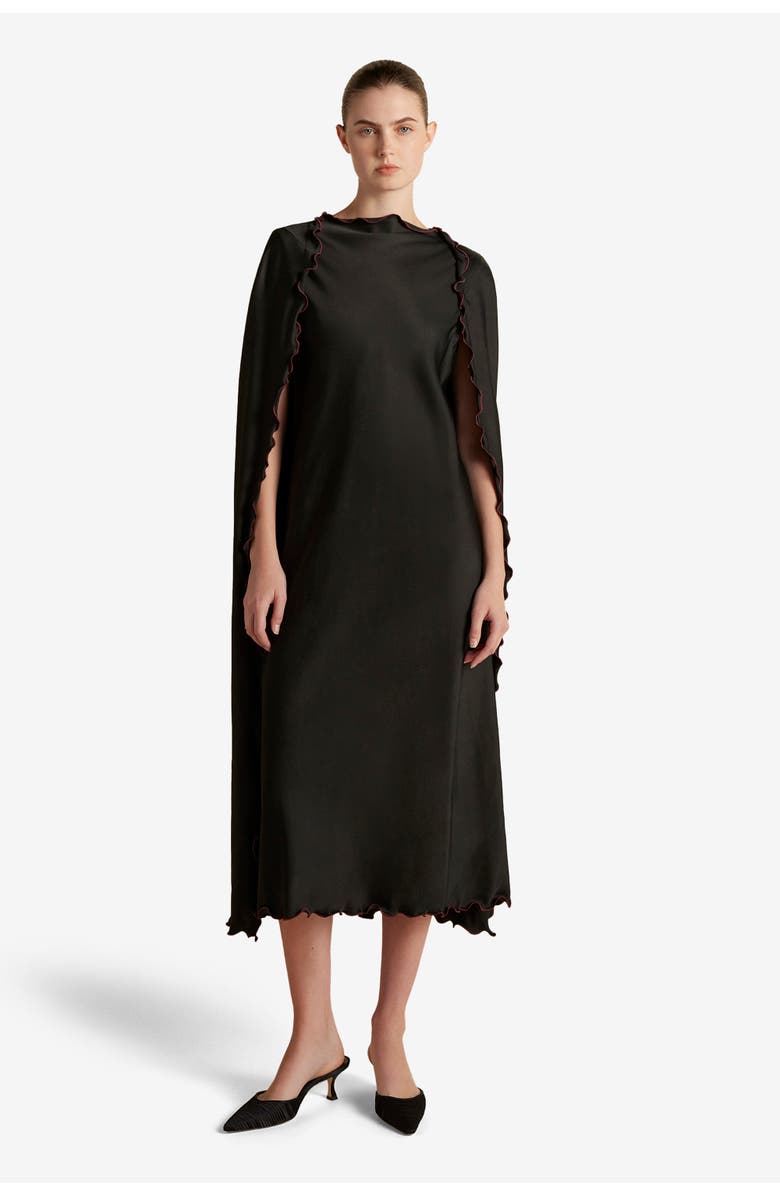 Marina Moscone Cady Cape Dress with Scalloped Edge, Main, color, Black