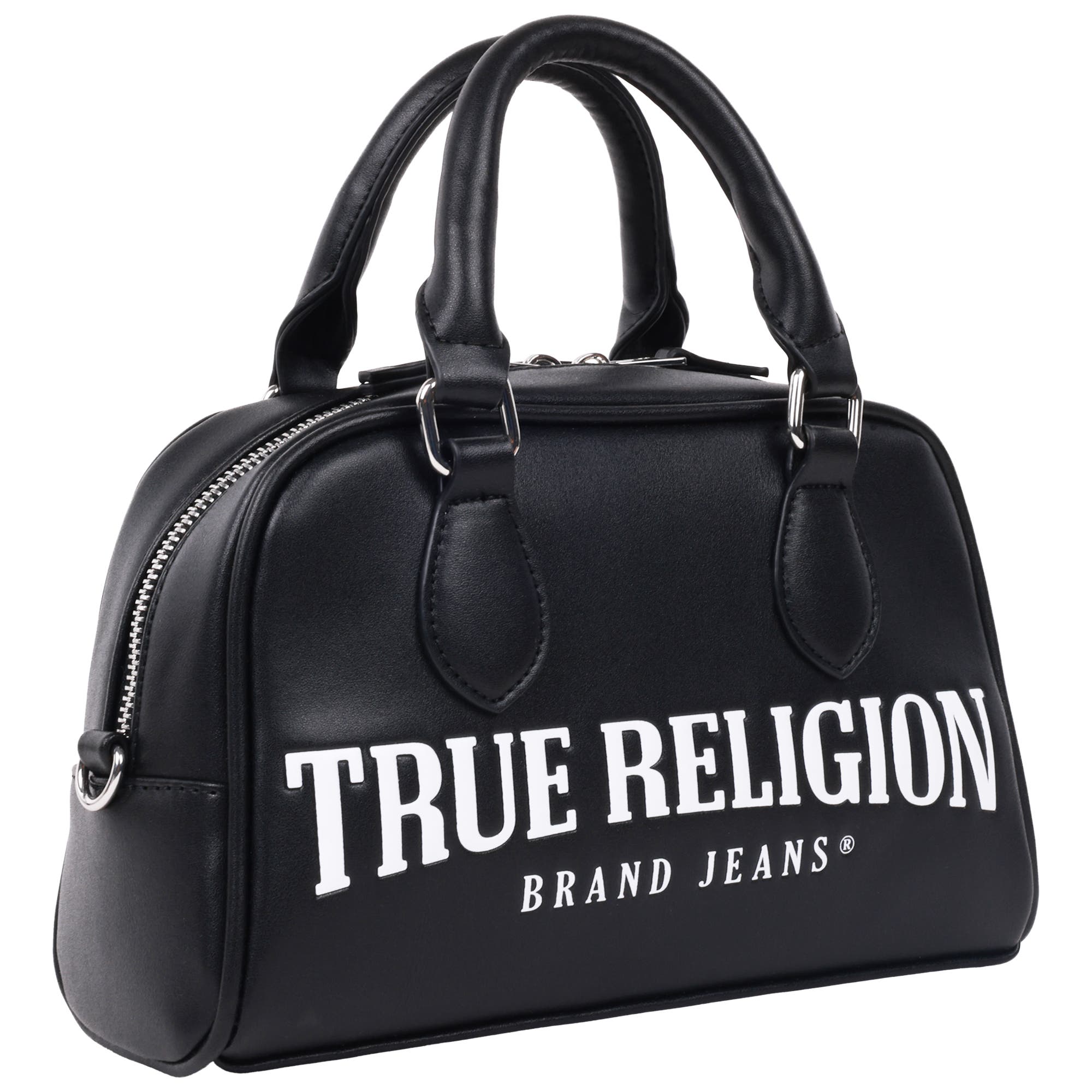 True Religion Big Logo Mini Satchel, Alternate, color, Black