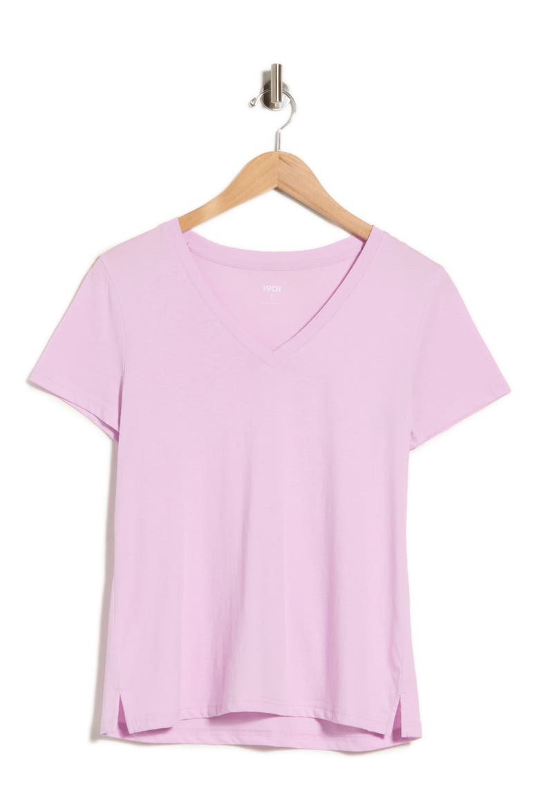 V-Neck Cotton T-Shirt, Alternate, color, PURPLE TRELLIS
