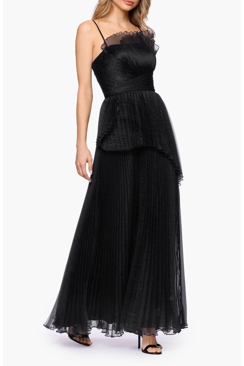 Fan Pleated Tulle Gown, Alternate, color, BLACK