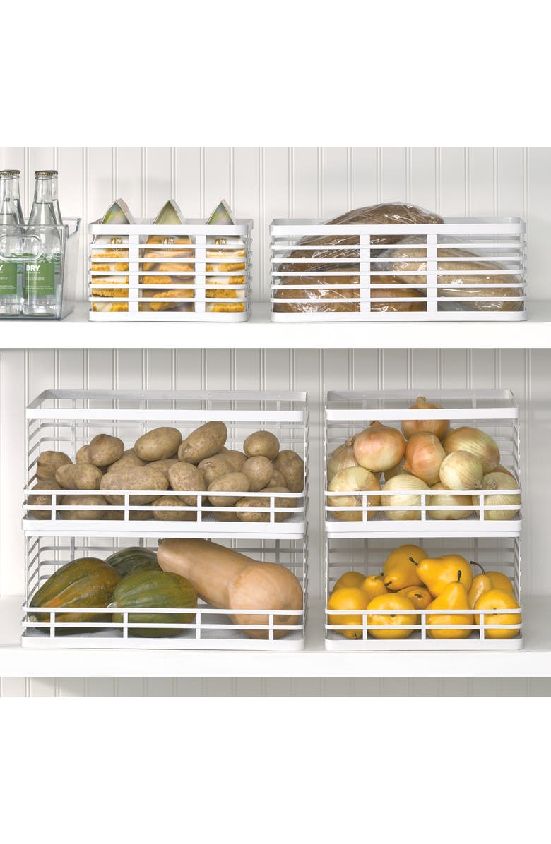 mDesign Metal Pantry Basket with Handles - Set of 4 - Matte White, Alternate, color, White