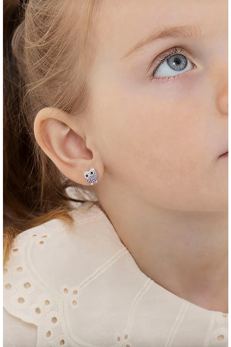Hoot Cubic Zirconia Owl Earrings, Alternate, color, Purple