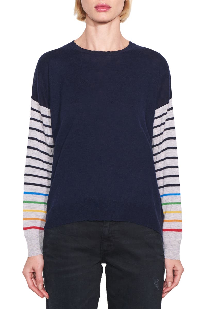 Sundry Rainbow Stripe Sleeves Wool & Cashmere Sweater, Main, color, 