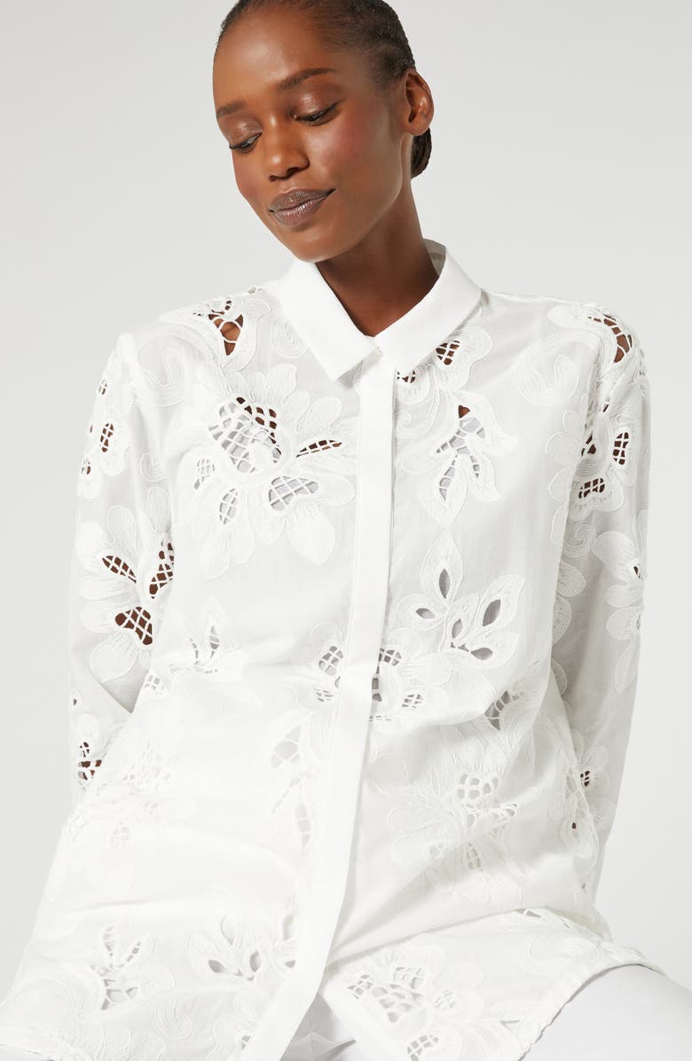 Marina Rinaldi Tessile Embroidered Eyelet Tunic Shirt, Alternate, color, Optical White