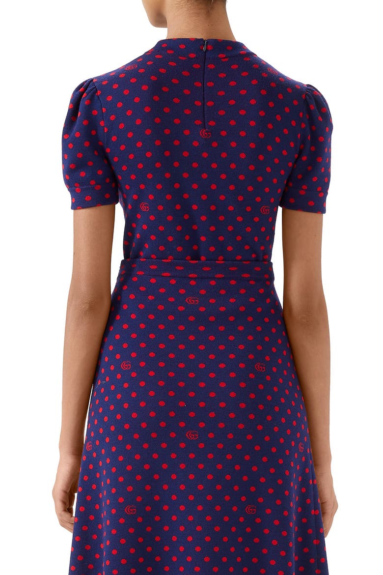 Polka Dot & Double G Logo Puff Sleeve Wool Blend Sweater, Alternate, color, BLUE/ ORANGE