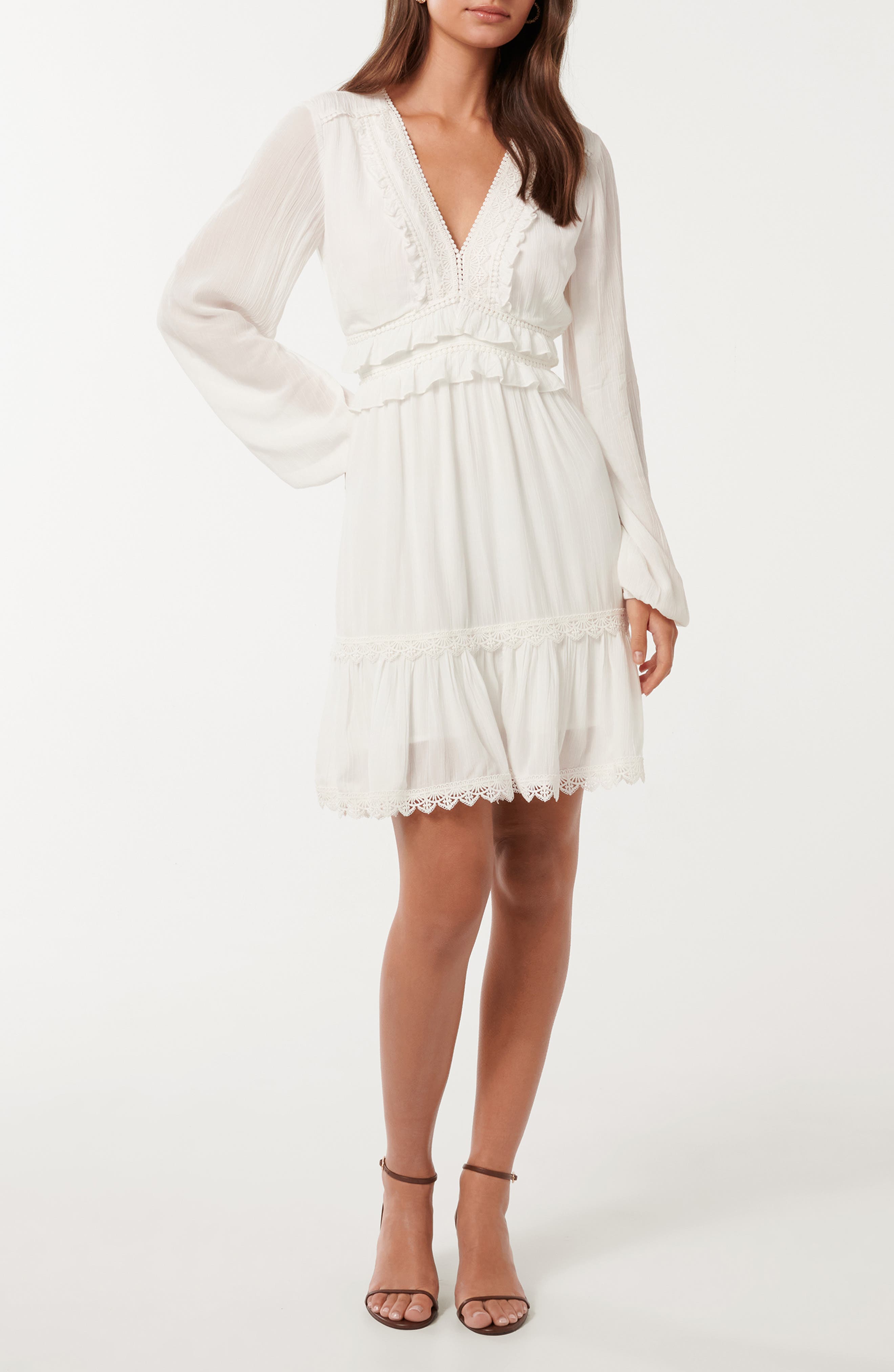 Ever New Elsa Ruffle & Embroidered Long Sleeve High-Low Minidress