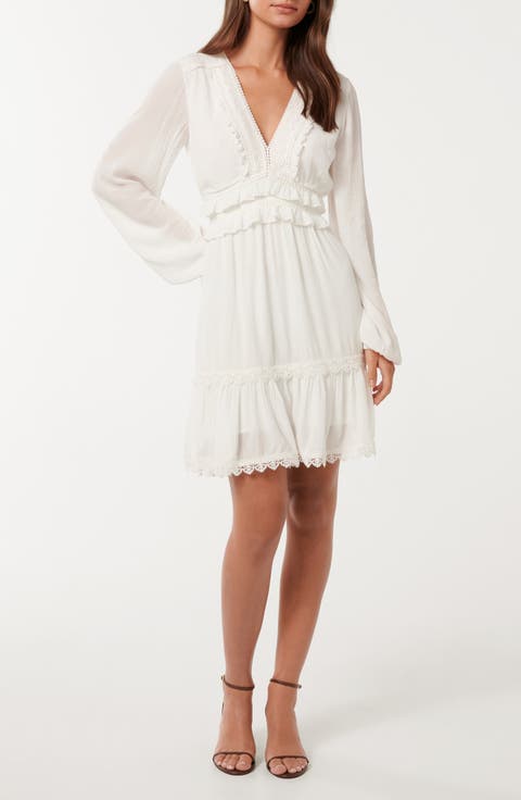 Elsa Ruffle & Embroidered Long Sleeve High-Low Minidress