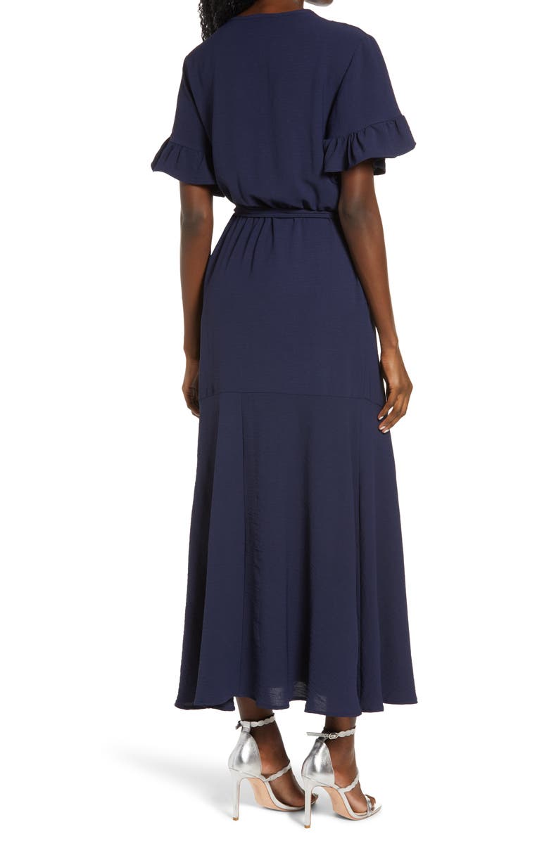 Fraiche by J Ruffle Sleeve Faux Wrap Dress, Alternate, color,