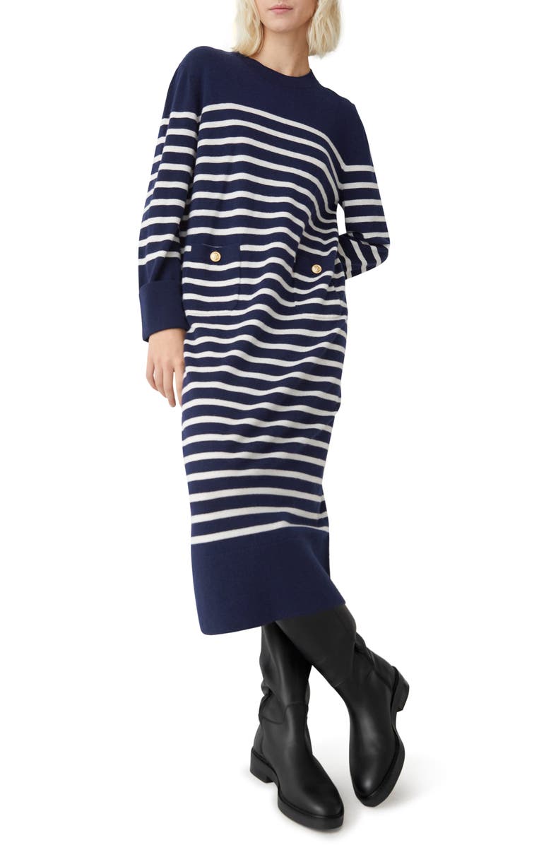& Other Stories Breton Stripe Long Sleeve Wool Midi Sweater Dress, Main, color,