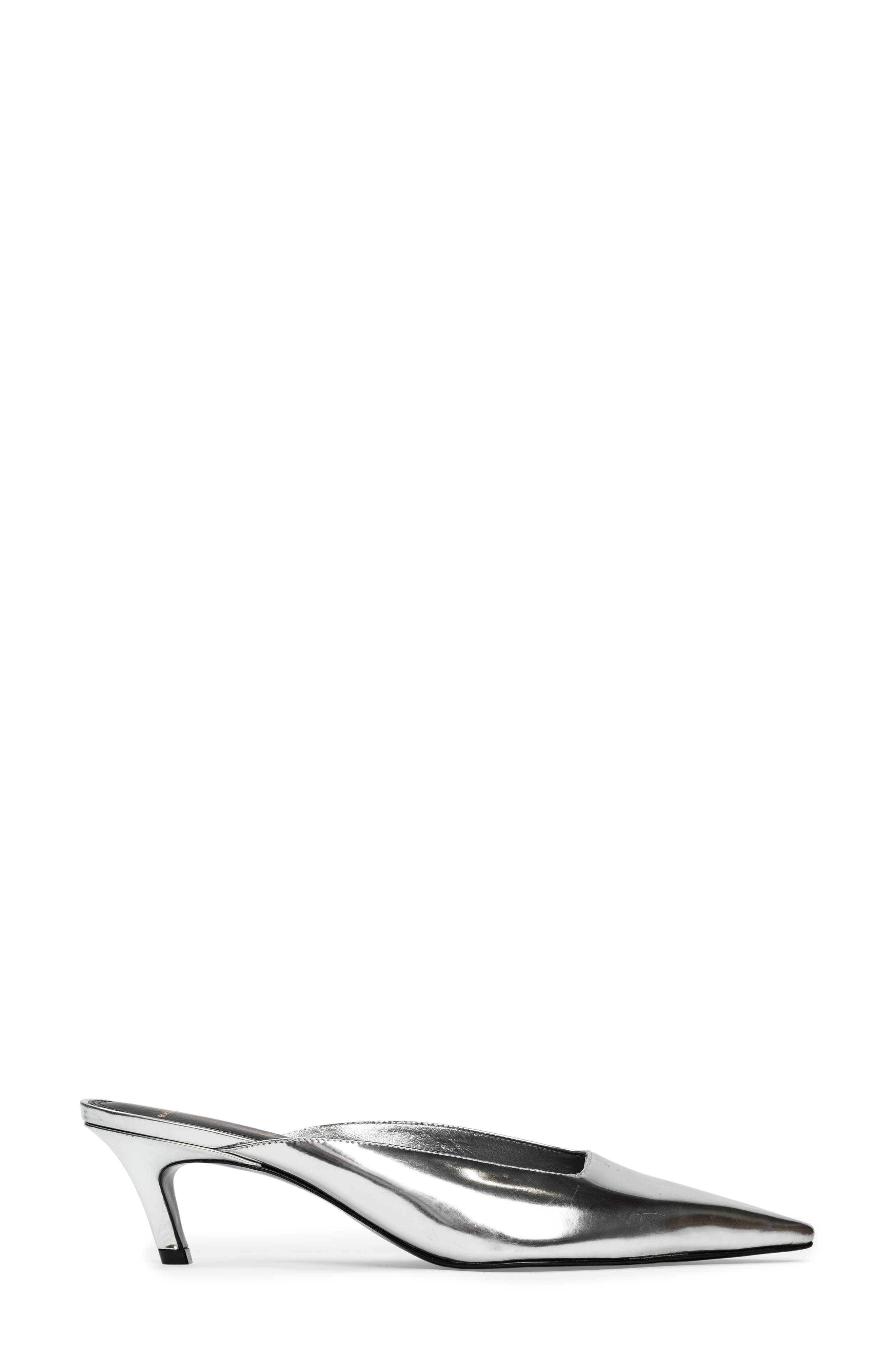 BLACK SUEDE STUDIO Logan Kitten Heel Mule, Alternate, color, Silver
