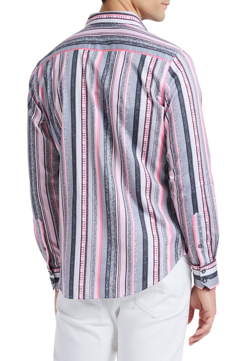 Bramshaw Mixed Stripe Stretch Cotton Button-Up Shirt, Alternate, color, PINK MULTI