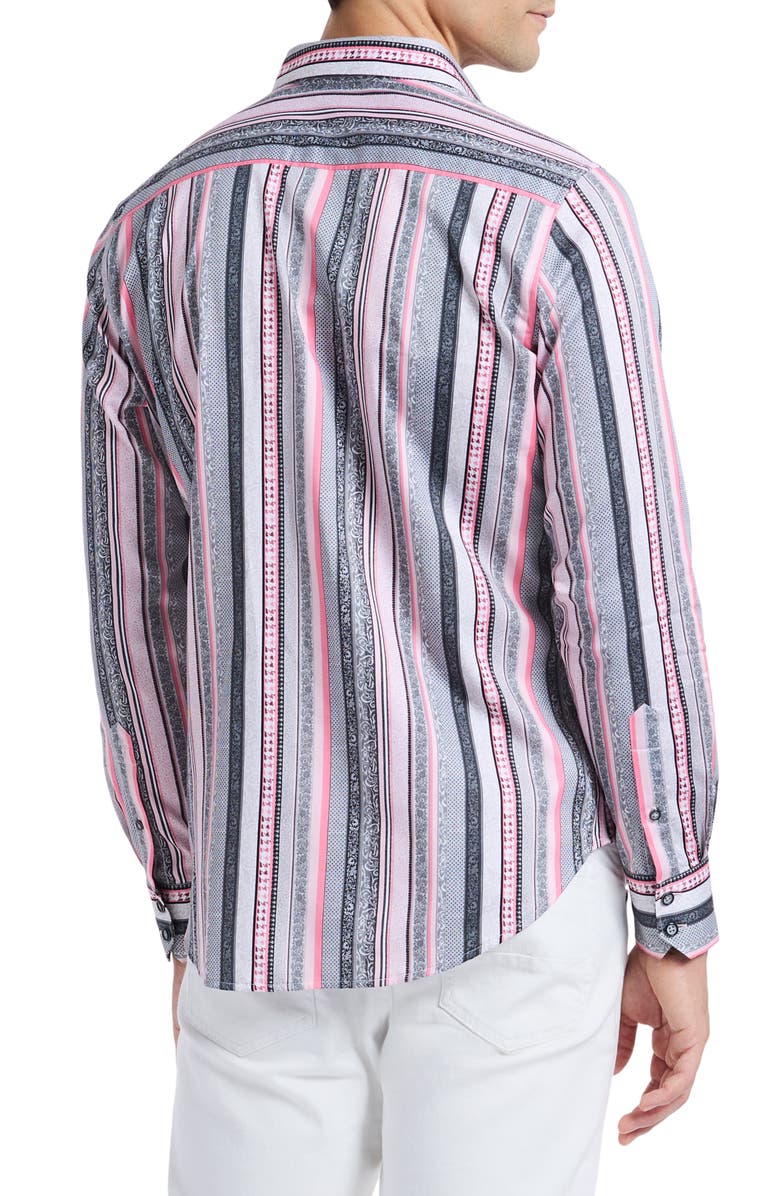 Robert Graham Bramshaw Mixed Stripe Stretch Cotton Button-Up Shirt, Alternate, color, Pink Multi