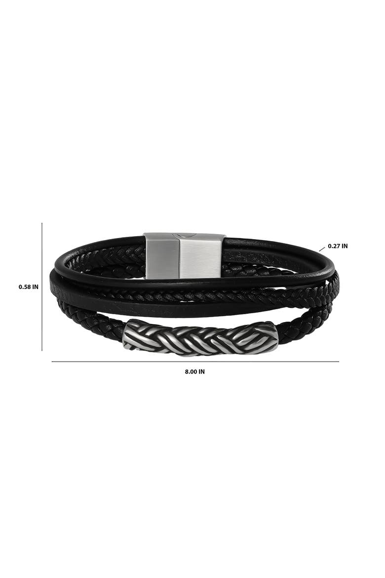 Men's Multi-Row 8'' Bracelet with Braided Barrel, Black, Magnetic Clasp, Alternate, color, Black