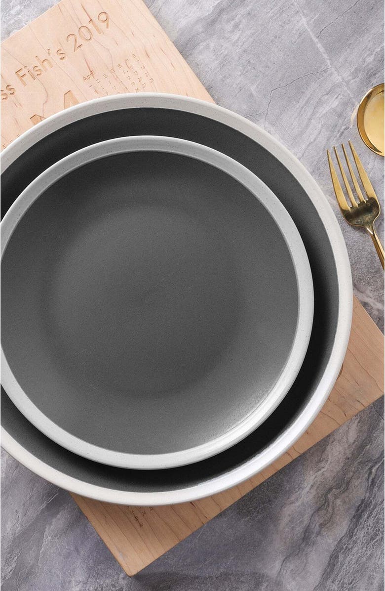 Stone Lain Serenity Stoneware 4-Piece Dinner Plate Set, Alternate, color, Dark Gray And Cream