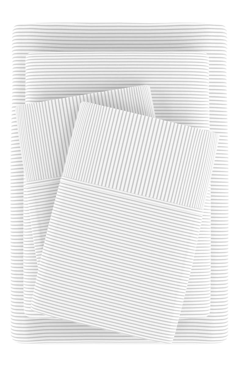 HOMESPUN Home Spun Premium Ultra Soft Pinstriped Pattern 4-Piece Bed Sheet Set, Alternate, color, Light Gray