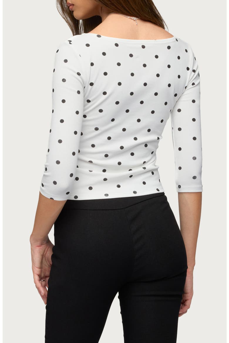 Katey V-Neck Polka Dot Stretch Cotton Top, Alternate, color, WHITE-AND-BLACK