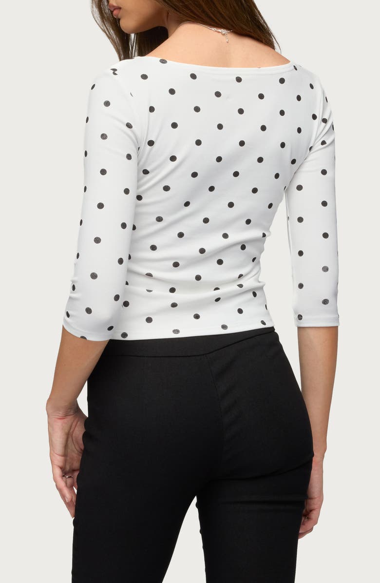 EDIKTED Katey V-Neck Polka Dot Stretch Cotton Top, Alternate, color,