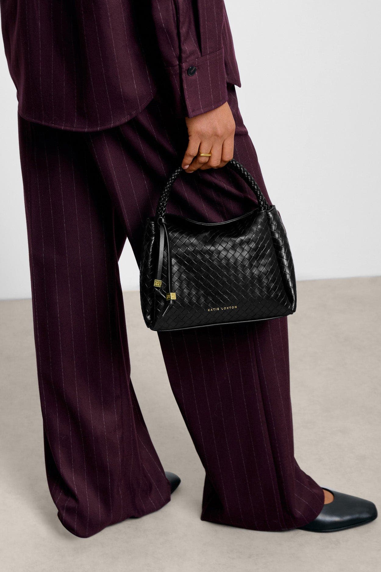 Katie Loxton Nova Woven Texture Top Handle Bag in Black, Alternate, color, Black