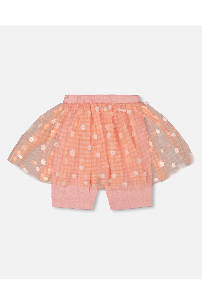 Girl's Crinkle Biker Short With Flower Mesh Skirt Light Old Pink, Alternate, color, Light Old Pink