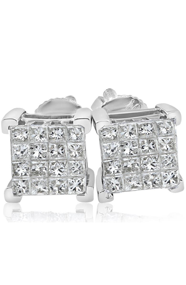 Bliss Diamond 1/2ct Diamond Princess Cut Screw Back Studs Womens Earrings 10k Gold 6.5mm, Main, color,